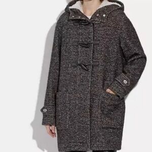 Coach Charcoal Hooded Toggle Wool Coat L